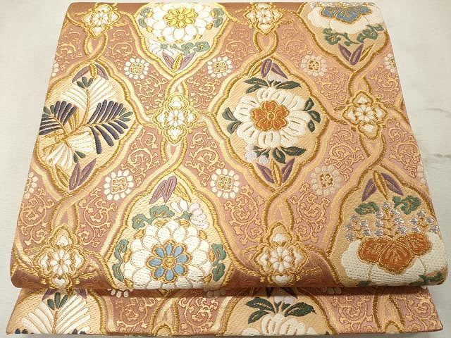 平和屋着物●六通柄袋帯 唐織 頌寿錦 更紗花文 金糸 正絹 逸品 CAAU1143yk