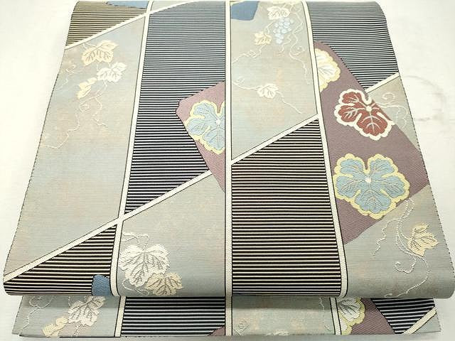 平和屋着物●六通柄袋帯 唐織 葡萄蔦の葉文 金糸 引箔 正絹 逸品 CAAU1153yk