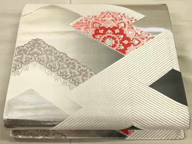 平和屋着物◎六通柄袋帯 唐織 松皮菱正倉院花文 銀糸 正絹 逸品 CAAU1311ft