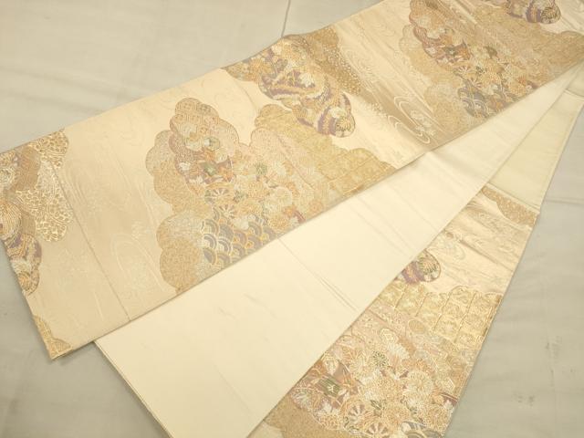平和屋着物◎六通柄袋帯 雲取り花文 金銀糸 正絹 逸品 CAAU1384ft