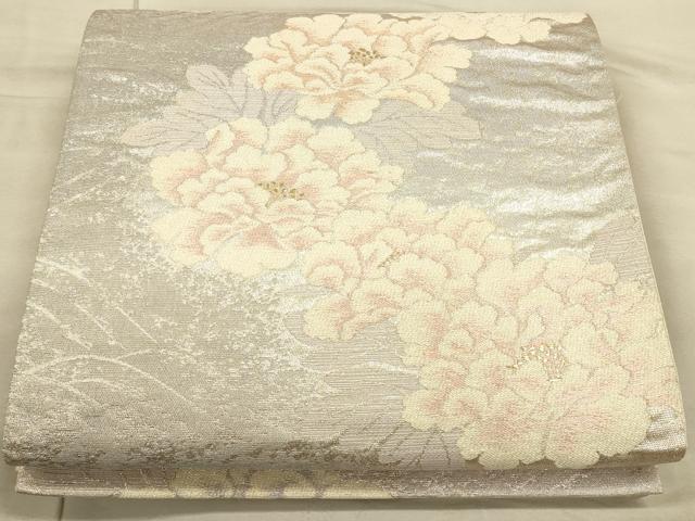 平和屋着物◎六通柄袋帯 牡丹 銀糸 正絹 逸品 CAAU1409ft