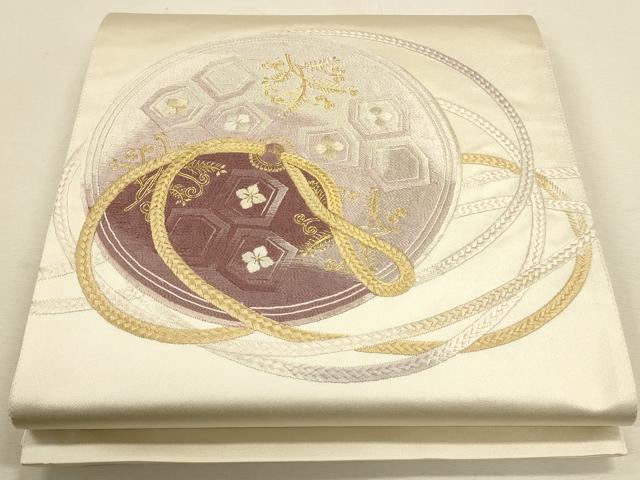 平和屋着物◎太鼓柄袋帯 総刺繍 駒刺繍 鏡裏亀甲花文 金銀糸 正絹 逸品 CAAU1509ft