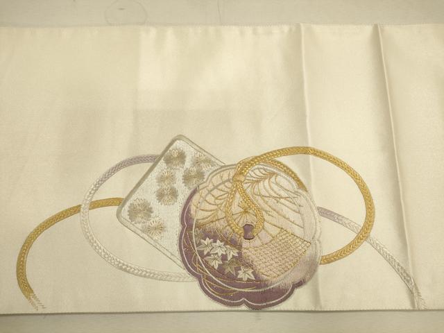 平和屋着物◎太鼓柄袋帯 総刺繍 駒刺繍 鏡裏亀甲花文 金銀糸 正絹 逸品 CAAU1509ft