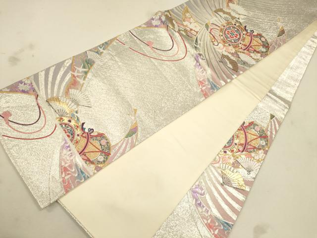 平和屋着物◎六通柄袋帯 唐織 孔雀花鼓文 金銀糸 正絹 逸品 CAAU1538ft