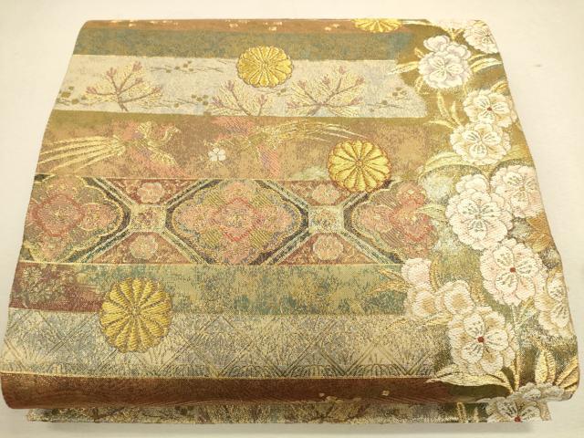 平和屋着物◎六通柄袋帯 唐織 花鳥文 金糸 正絹 逸品 CAAU1585ft