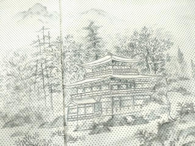 平和屋着物●訪問着 本場大島紬 白大島 7マルキ 刺繍 手描き 京風景文 正絹 逸品 CAAU1619yc