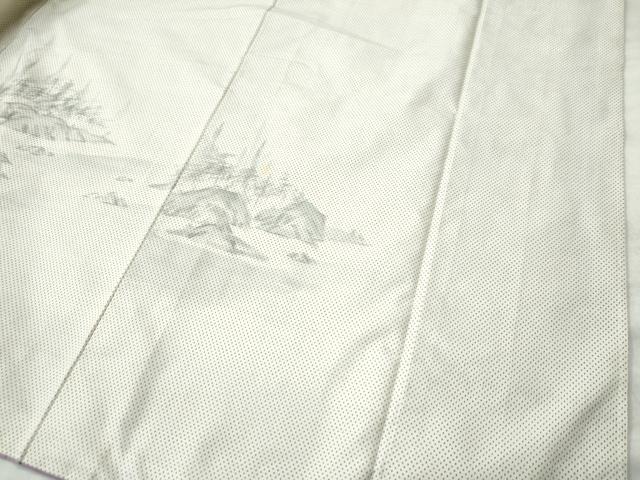 平和屋着物●訪問着 本場大島紬 白大島 7マルキ 刺繍 手描き 京風景文 正絹 逸品 CAAU1619yc