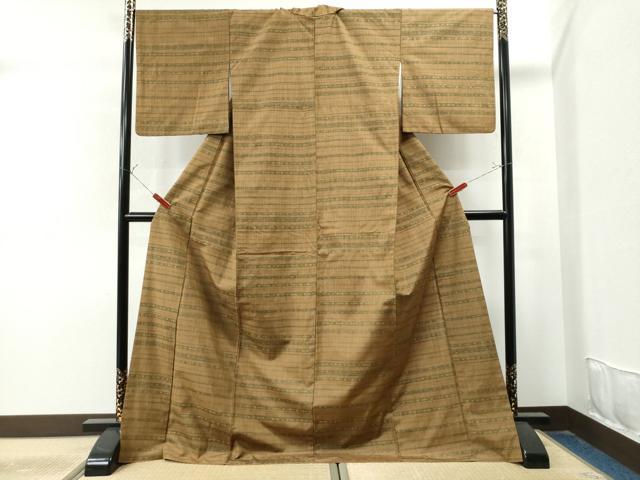 平和屋着物●上質な紬 横段吉祥文 正絹 逸品 CAAU1712yc