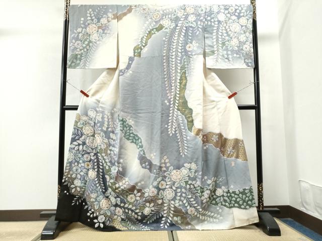 平和屋着物●越後十日町の一流染匠 桐屋・翠山工房 訪問着 手描き 絞り 辻が花 正絹 逸品 CAAU1769yc