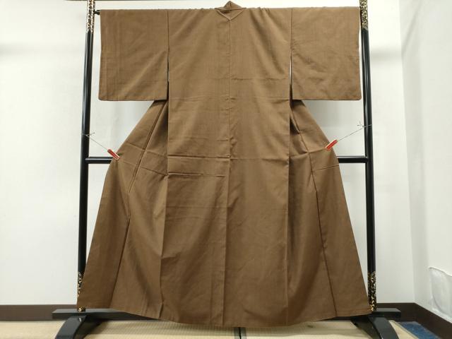 平和屋着物●結城紬 色無地 枯茶色 正絹 逸品 CAAU1810yc