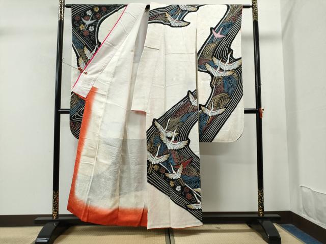 平和屋着物●豪華振袖 総絞り 飛鶴吉祥花文 金銀彩 正絹 逸品 CAAU1829yc