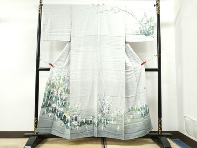 平和屋着物●十日町友禅作家 岡村蒼風 訪問着 鴛鴦松花文 暈し染め 正絹 逸品 未使用 CAAU1848yc
