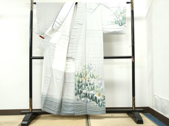 平和屋着物●十日町友禅作家 岡村蒼風 訪問着 鴛鴦松花文 暈し染め 正絹 逸品 未使用 CAAU1848yc