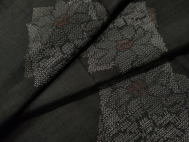 平和屋着物●上質な紬 色紙重ね花文 黒地 正絹 逸品 CAAU1856yc