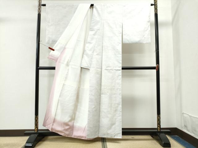 平和屋着物●本場大島紬 白大島 霞舞花文 正絹 逸品 CAAU1887yc