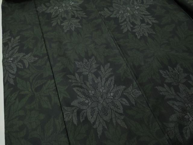 平和屋着物●上質な紬 草花文 黒地 正絹 逸品 CAAU1915yc