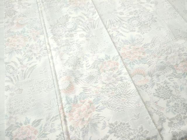 平和屋着物●都喜ヱ門 本場大島紬白大島 孔雀草花文 藤絹織物謹製正絹 逸品 未使用 CAAU1927yc