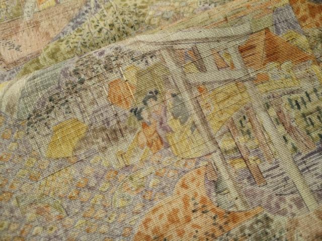 平和屋着物●上質な小紋 紬地 手描き 人物風景文 正絹 逸品 未使用 CABG0047yc