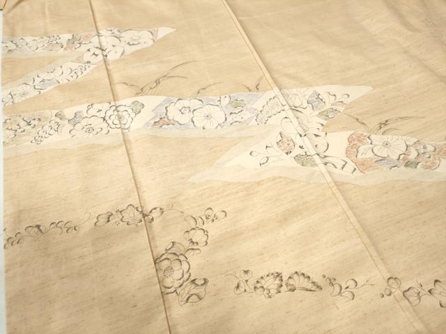 平和屋着物●訪問着 紬地 手描き 辻が花 正絹 逸品 CAAU2081yc