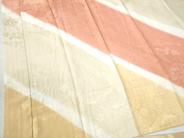 平和屋着物●振袖用長襦袢 無双仕立て 扇面草花地紋 暈し染め 正絹 逸品 CAAU2108yc
