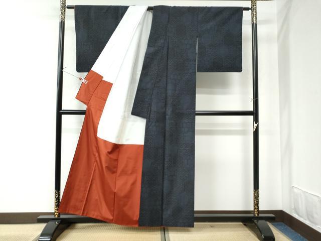 平和屋着物●結城紬 80亀甲 亀甲吉祥文 正絹 逸品 CAAU2146yc