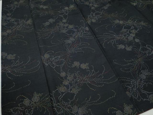 平和屋着物●上質な紬 乱菊花文 黒地 正絹 逸品 CAAU2208yc