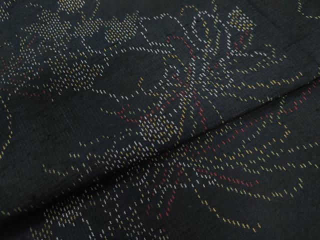 平和屋着物●上質な紬 乱菊花文 黒地 正絹 逸品 CAAU2208yc
