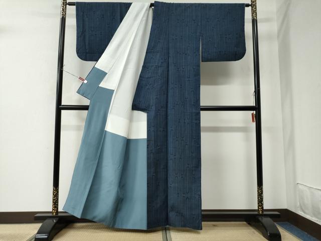 平和屋着物●綿薩摩 160亀甲 エ霞文 木綿 正絹 逸品 CAAU2258yc
