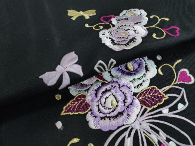 平和屋着物●女性 行灯袴 総刺繍 花唐草文 黒地 卒業式 洗える着物 未使用 CAAU2267yc