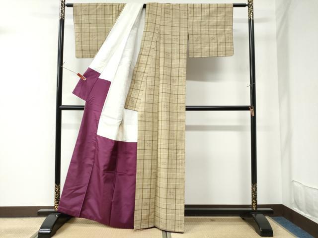 平和屋着物●上質な紬 格子吉祥文 正絹 逸品 CAAU2502yc