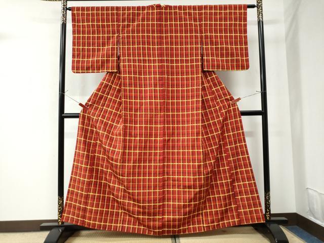 平和屋着物●上質なお召 吉野間道 正絹 逸品 CAAU2509yc