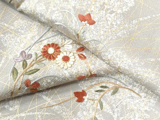 平和屋着物●訪問着 総刺繍 草花文 金糸 正絹 逸品 未使用 CAAU2536yc