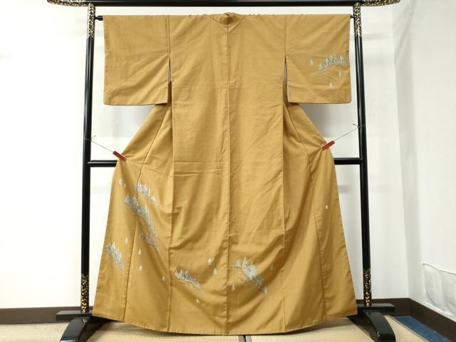 平和屋着物●本手描友禅作家 秋山章 訪問着 紬地 樹林文 正絹 逸品 CAAU2564yc