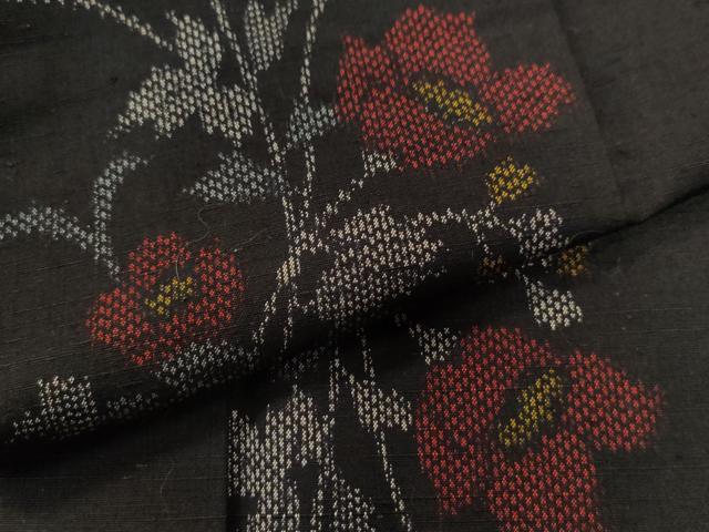 平和屋着物●上質な紬 草花文 黒地 正絹 逸品 CAAU2597yc