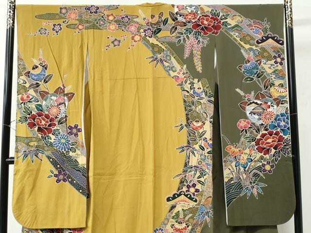 平和屋着物●豪華振袖 紅型 松竹梅花文 正絹 逸品 CAAU2605yc