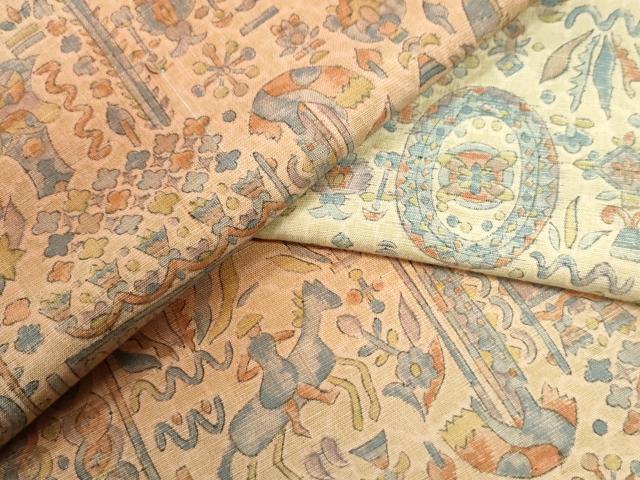 平和屋着物●上質な小紋 紬地 狩猟吉祥花文 正絹 逸品 CAAU2704yc