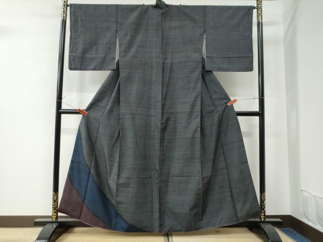 平和屋着物●色留訪問着 紬地 流水文 黒地 正絹 逸品 CAAU2711yc
