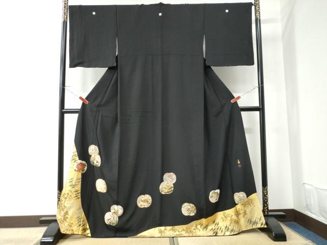 平和屋着物●松尾光琳 黒留袖 刺繍 鷺 鴛鴦飛鶴草花文 金彩 正絹 逸品 CAAU2750yc