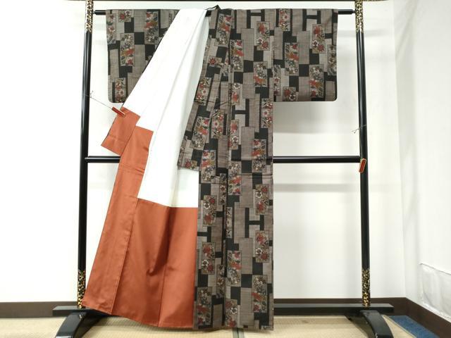 平和屋着物●本場大島紬 7マルキ 短冊重ね草花文 正絹 逸品 CAAU2823yc
