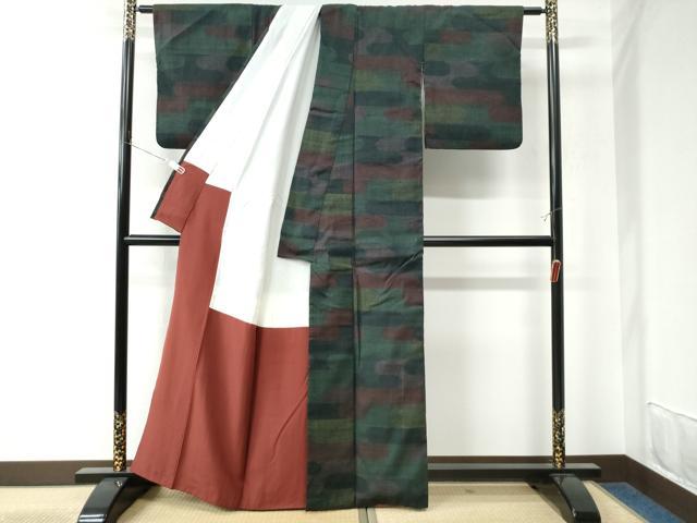 平和屋着物●本場結城紬 重要無形文化財 80亀甲 エ霞文 正絹 逸品 CABE8405ycm
