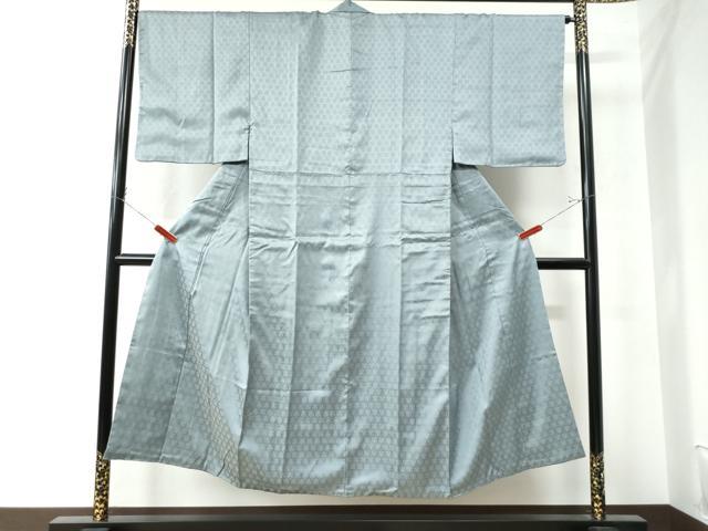 平和屋着物●男性 色無地 亀甲花地紋 秘色色 正絹 逸品 CAAU2862yc
