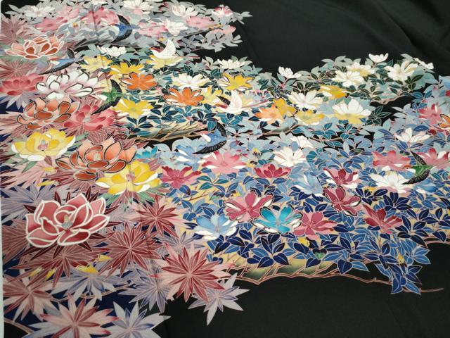 平和屋着物●豪華黒留袖 友禅 作家物 花鳥文 正絹 逸品 CAAU2980yc