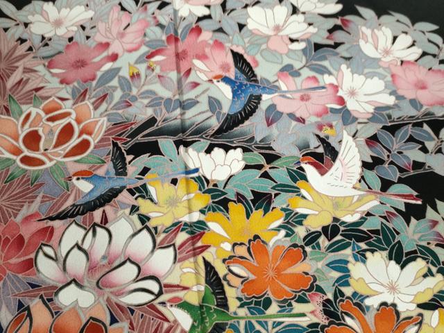 平和屋着物●豪華黒留袖 友禅 作家物 花鳥文 正絹 逸品 CAAU2980yc