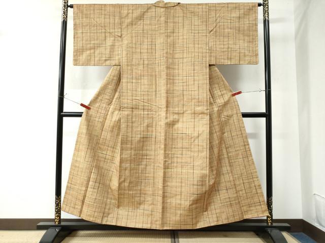 平和屋着物●上質な紬 格子柄 正絹 逸品 未使用 CAAU2991yc