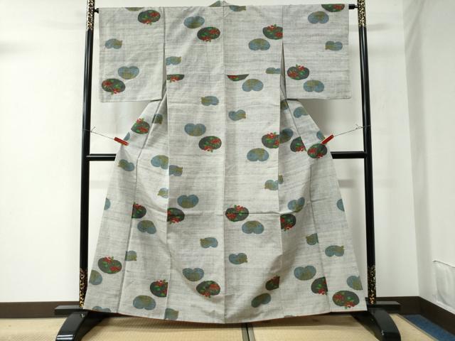 平和屋着物●小千谷紬 草花文 正絹 逸品 CAAU3012yc