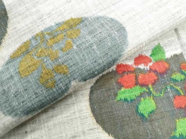 平和屋着物●小千谷紬 草花文 正絹 逸品 CAAU3012yc