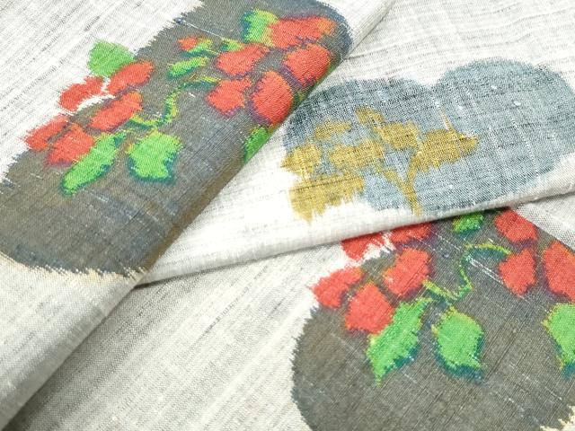 平和屋着物●小千谷紬 草花文 正絹 逸品 CAAU3012yc