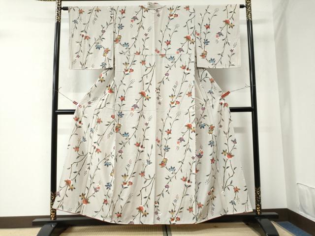 平和屋着物●小紋 型染め 枝橘文 金彩 鬼しぼ縮緬 正絹 逸品 CAAU3064yc