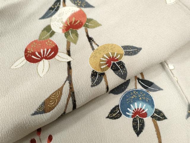 平和屋着物●小紋 型染め 枝橘文 金彩 鬼しぼ縮緬 正絹 逸品 CAAU3064yc