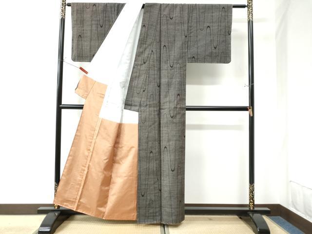 平和屋着物●上質な紬 よろけ縞 黒地 正絹 逸品 未使用 CAAU3090yc